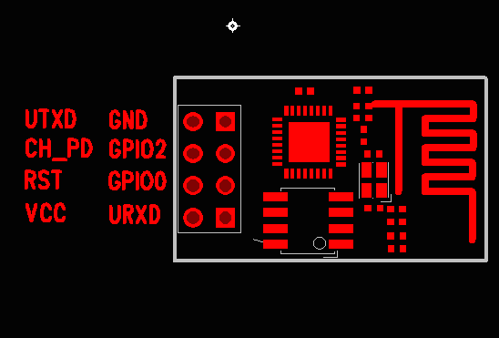 The pin out for the header block of the ESP-01 module